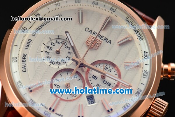 Tag Heuer Carrera Calibre 1969 Chrono Jack Heuer Limited Edition Miyota OS20 Quartz Rose Gold Case with Stick Markers and White Dial - Click Image to Close